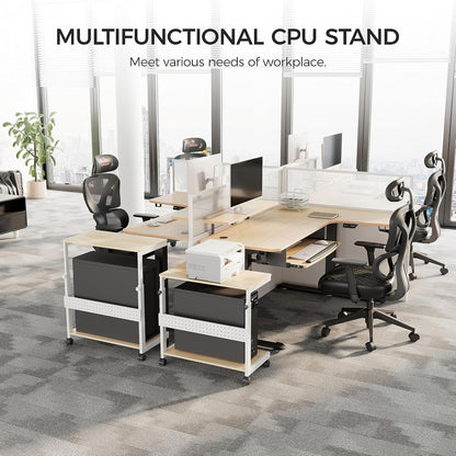 EUREKA ERGONOMIC PC Stand Computer Cart, Height Adjustable Tower Stand 2-Tier Suit for ATX Case Printer, Metal Rolling Cart on Wheels for Gaming Home Office, Maple