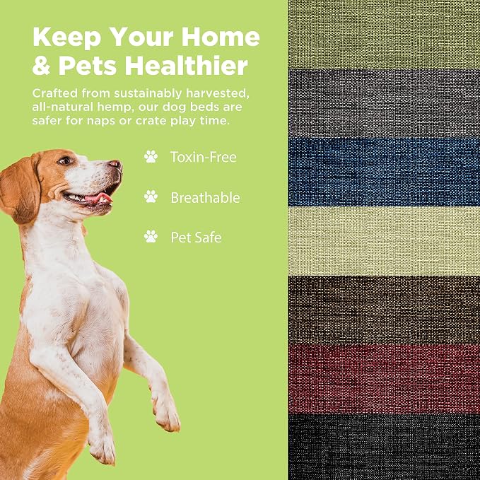 Small - 30 x 20 x 4 - Black Premium Organic Hemp Dog Bed - Organic Latex Fill - Removeable Cover