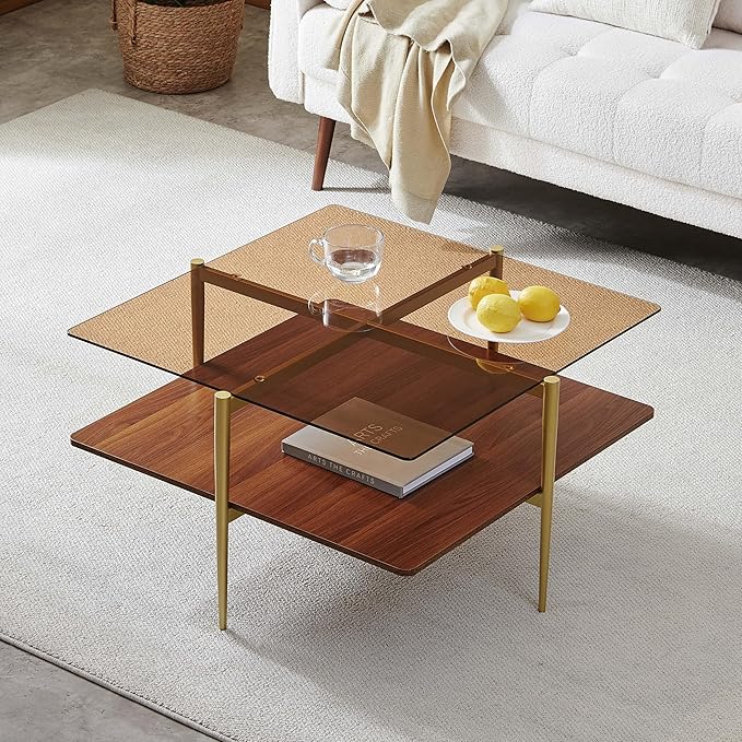 LumFurn Square Coffee Table, Mid-Century Modern Design, L30 x W30 x H17 Inch