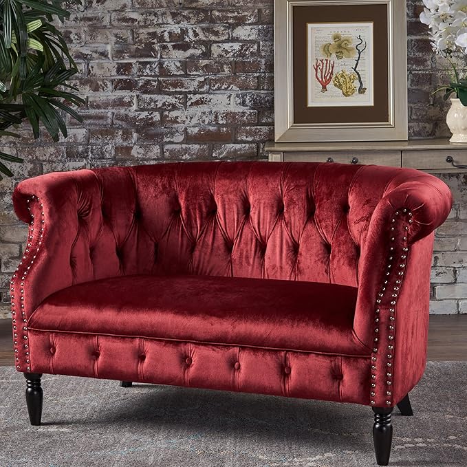 GDFStudio Melaina Tufted Chesterfield Velvet Loveseat