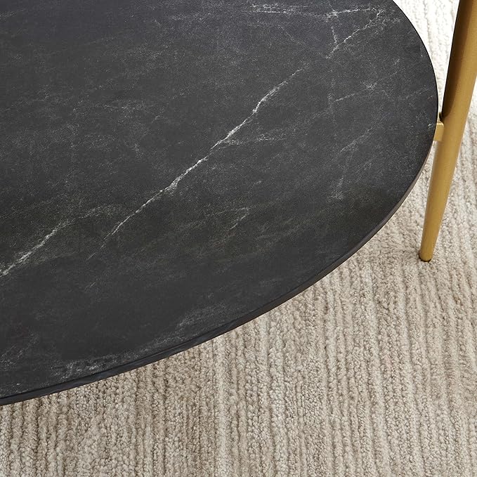 LumFurn Oval Glass Coffee Table, Mid-Century Modern Design, L43 x W22 x H17 inch