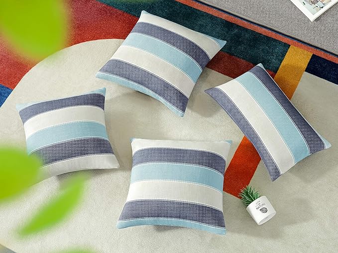 AmHoo Pack of 2 Farmhouse Stripe Check Throw Pillow Covers Set Case Cotton