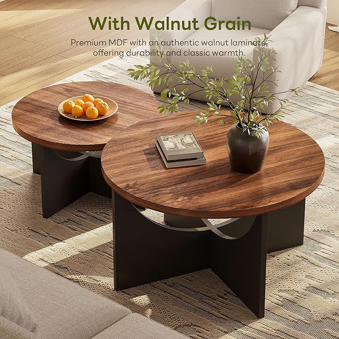 LIKIMIO Nesting Coffee Tables Set of 2, 31.5" Round Side Tables