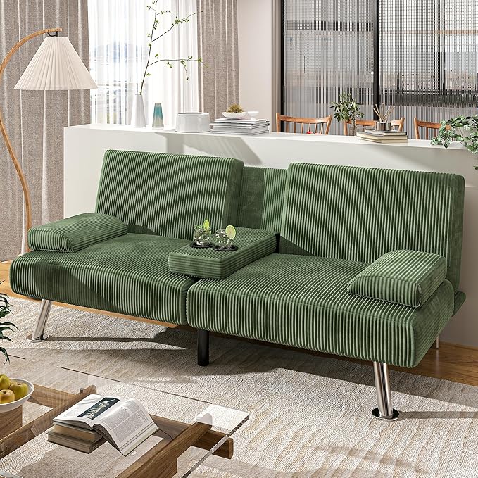 Shahoo Modern Upholstered Convertible Folding Futon Sofa Bed