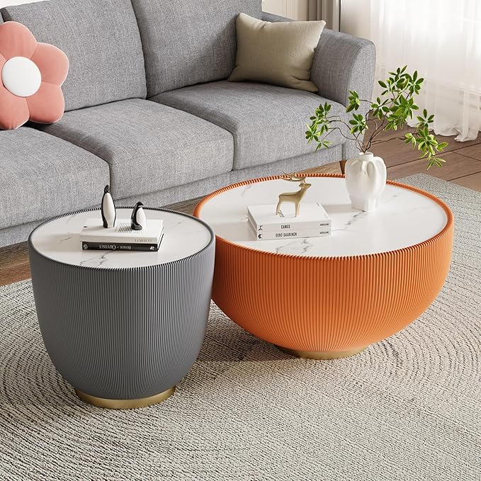 SSLine Bowl-Shape Small Coffee Table Modern Sintered Stone Top Coffee Table in