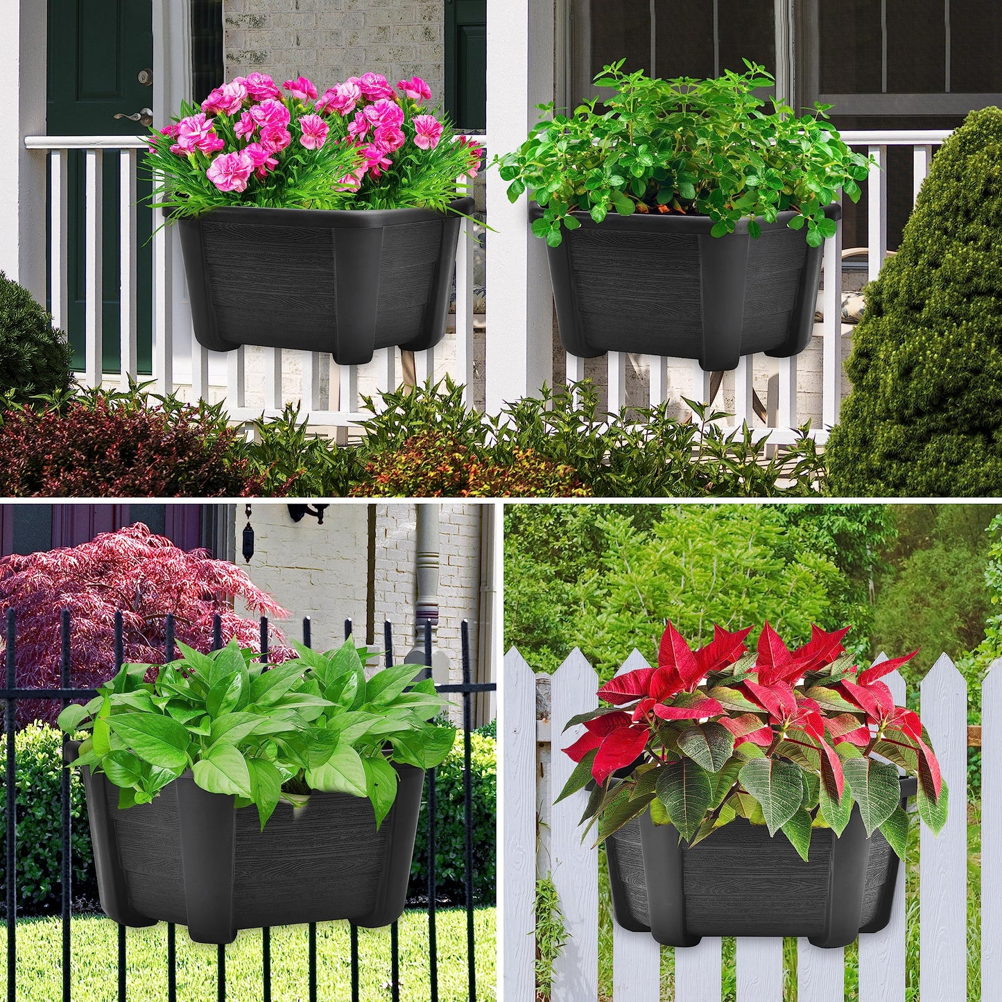 ORIMERC 9.8 Inches Self Watering Wall Planters for Indoor Plants, Railing Planters Balcony Planters Wall Hanging Planters, Lightweight, Dark Coffee (Pack of 8)