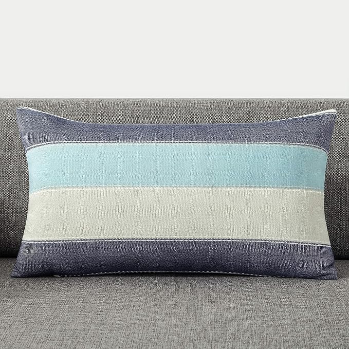 AmHoo Pack of 2 Farmhouse Stripe Check Throw Pillow Covers Set Case Cotton