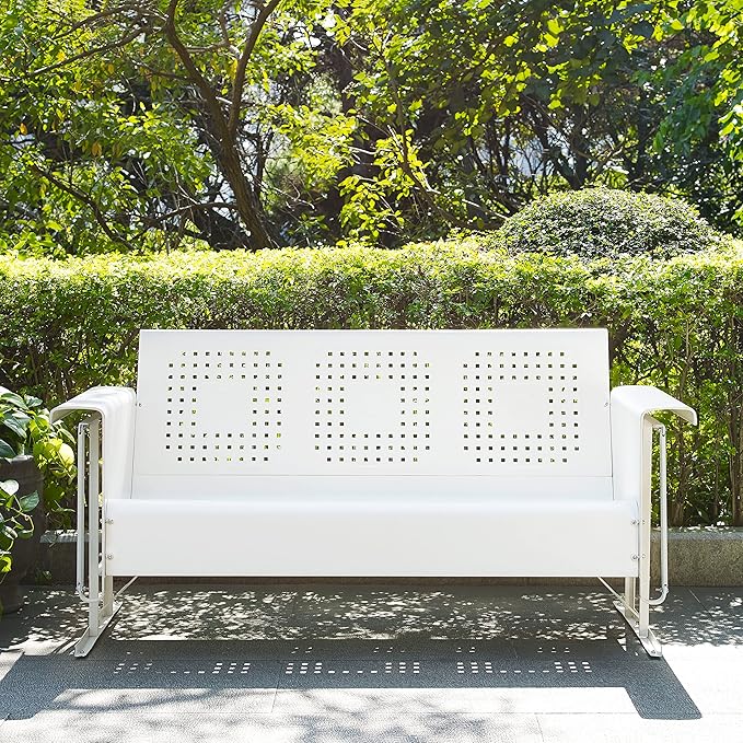 Crosley Furniture Bates Retro Metal Outdoor Sofa Glider, 3-Person Rocking Patio