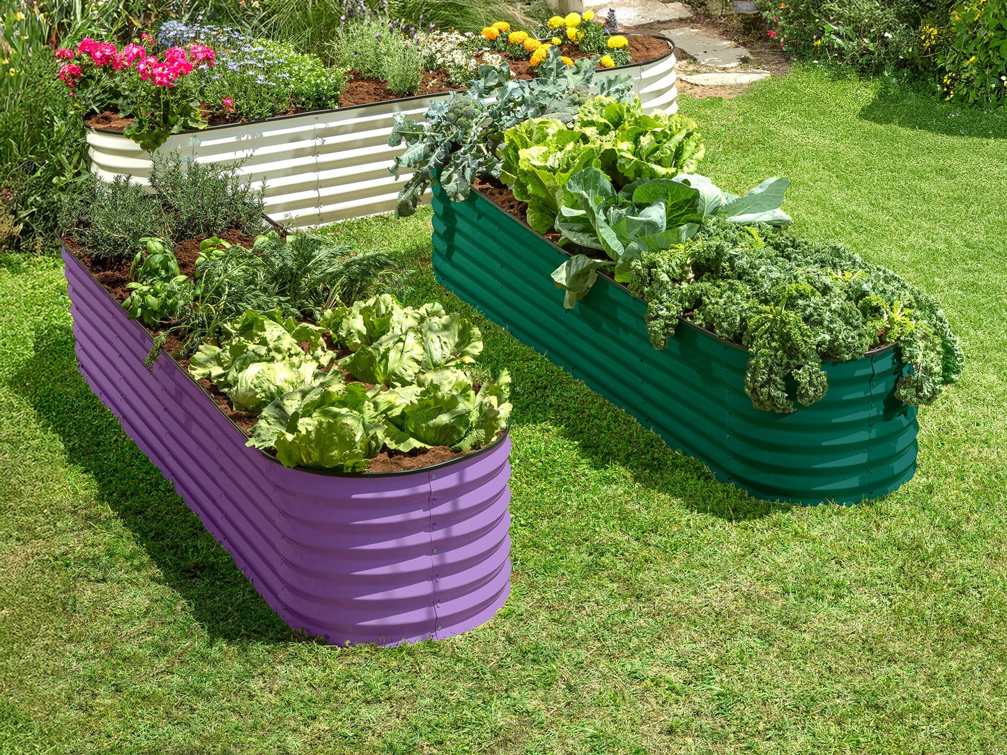 9-in-1 Galvanized Steel Raised Garden Bed // 8×2×1.5 ft Modular Planter for Gardening, Vegetables, Flowers // 18" Tall Metal Raised Garden Beds Outdoor (Dark Green) // Patented Design Planter Box