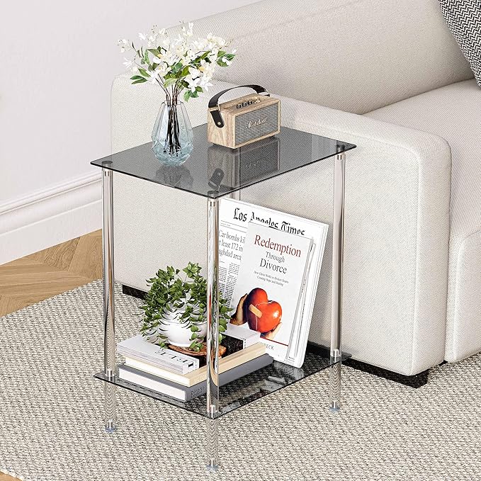 Tempered Glass Side Tables Set of 2 Acrylic End Table