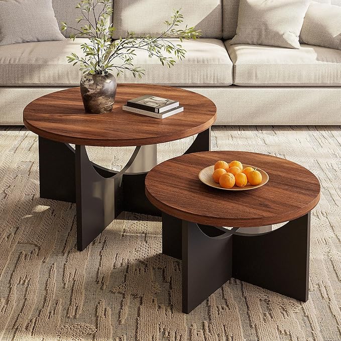 LIKIMIO Nesting Coffee Tables Set of 2, 31.5" Round Side Tables