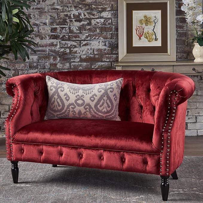 GDFStudio Melaina Tufted Chesterfield Velvet Loveseat