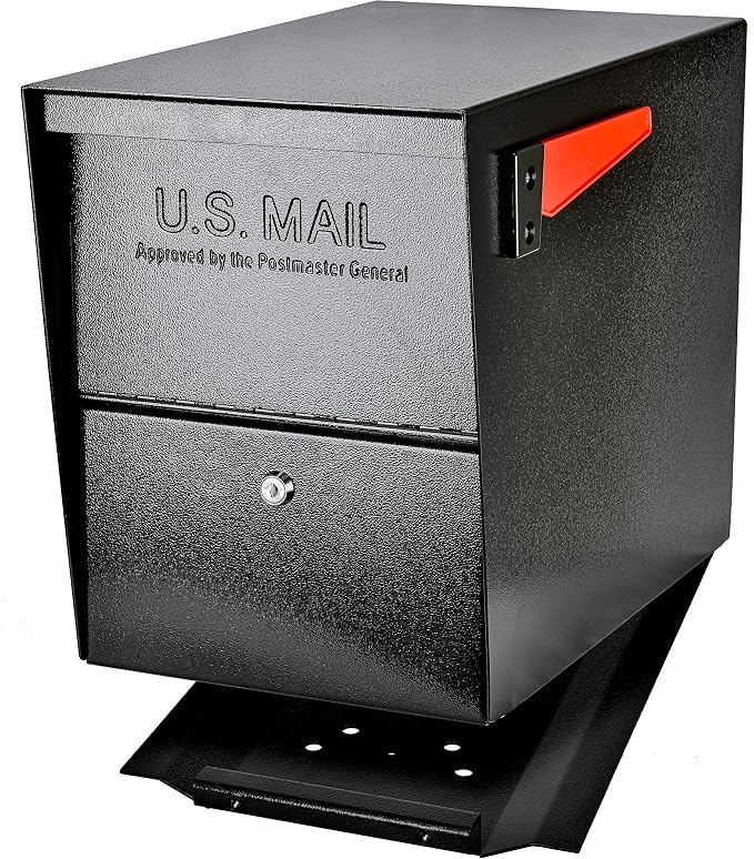 Mail Boss 7206 Package Master Curbside Locking Security Mailbox | Medium, Black, Surface Mount Base Plate & In-Ground Mounting Post, 43 x 4 x 4 inches