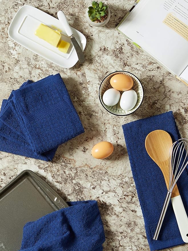 DII Basic Terry Collection Waffle Dishtowel Set, Solid Nautical Blue, 4 Piece