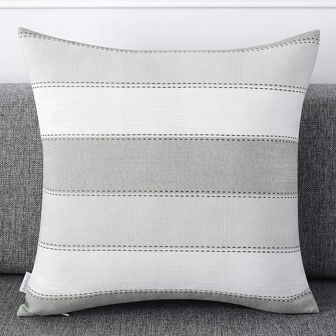 AmHoo Pack of 2 Farmhouse Stripe Check Throw Pillow Covers Set Case Cotton