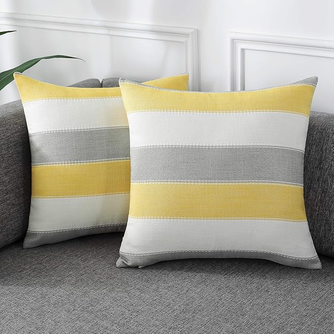 AmHoo Pack of 2 Farmhouse Stripe Check Throw Pillow Covers Set Case Cotton