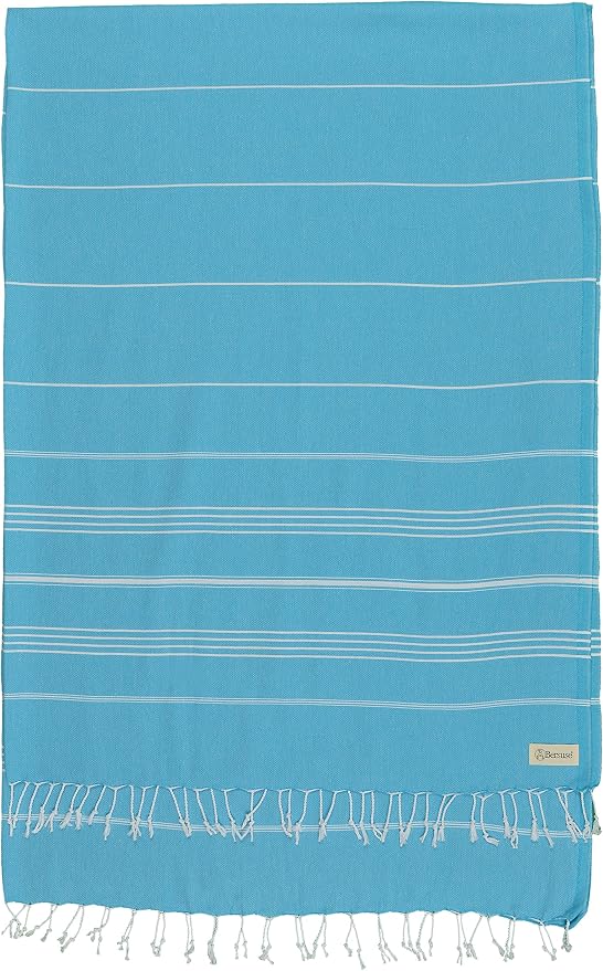 Bersuse Towels Anatolia XL Beach Blanket Throw Blanket Turkish Towel 100% Cotton Extra-Large Quick-Dry Lightweight Premium Peshtemal Towel - 61x82 Inches, Turquoise (Set of 3)
