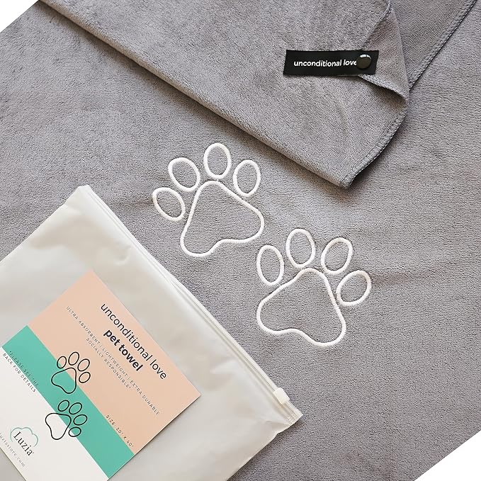 Unconditional Love | Premium Pet Drying Towel | Ultra Absorbent and Soft Microfiber Towel for Dogs and Cats (Grey) XL