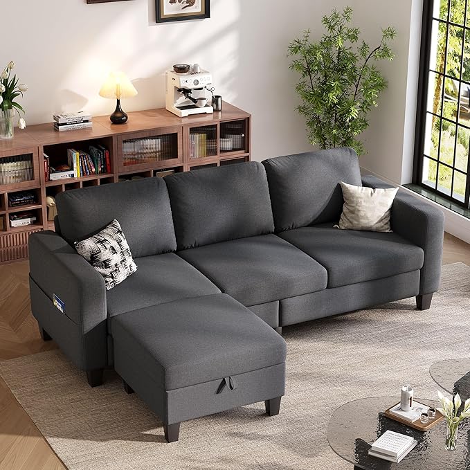 78" Sectional Sofa Couches for Living Room, Dark Grey Convertible L Shaped Couch