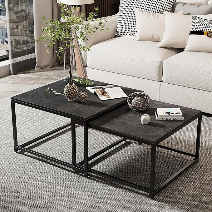 Wisfor Nesting Tables Set of 2, Nesting Black Coffee Table Set