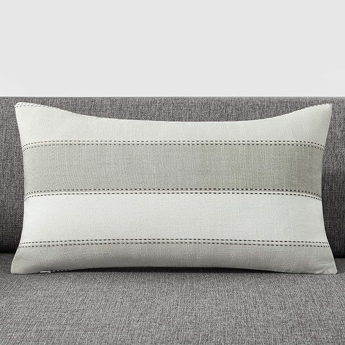 AmHoo Pack of 2 Farmhouse Stripe Check Throw Pillow Covers Set Case Cotton