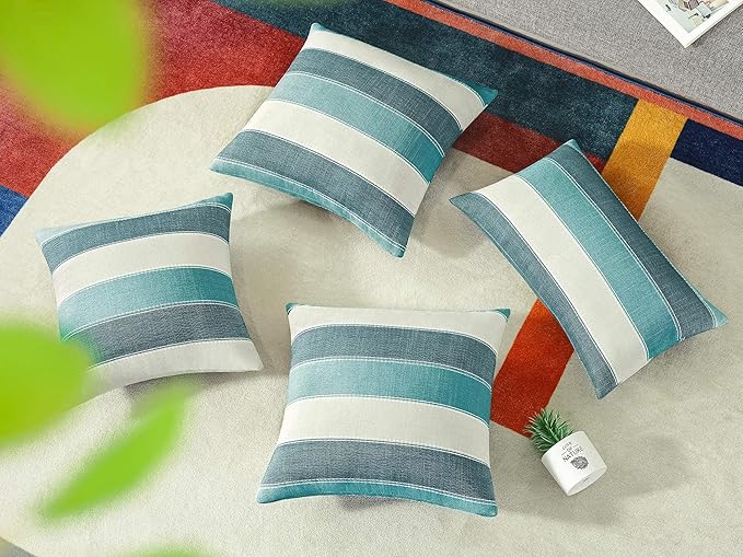 AmHoo Pack of 2 Farmhouse Stripe Check Throw Pillow Covers Set Case Cotton