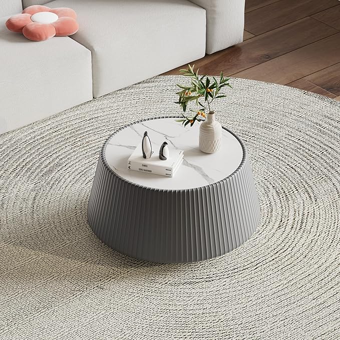 26.77" Marble Coffee Table, Modern Cup Shaped Coffee Table