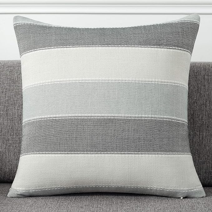 AmHoo Pack of 2 Farmhouse Stripe Check Throw Pillow Covers Set Case Cotton
