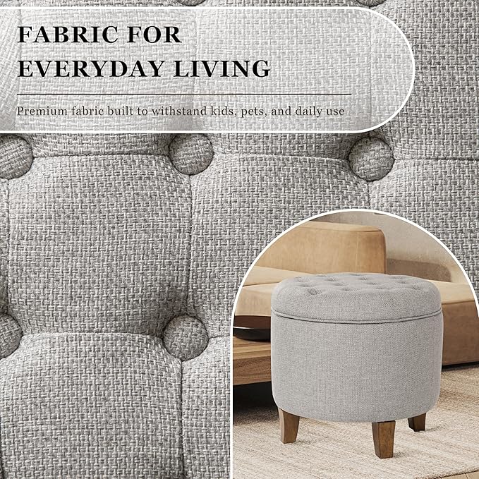 Homepop Home Decor | Upholstered Round Tufted Foot Rest Ottoman | Ottoman