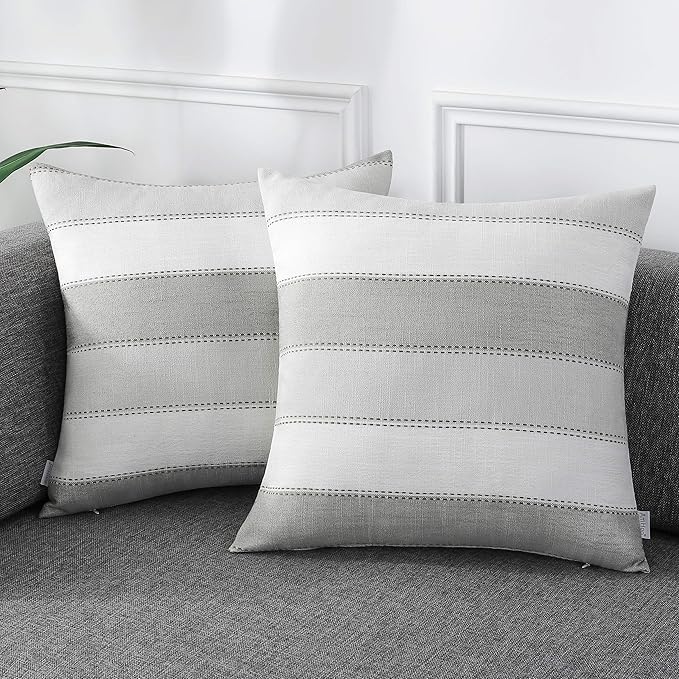 AmHoo Pack of 2 Farmhouse Stripe Check Throw Pillow Covers Set Case Cotton