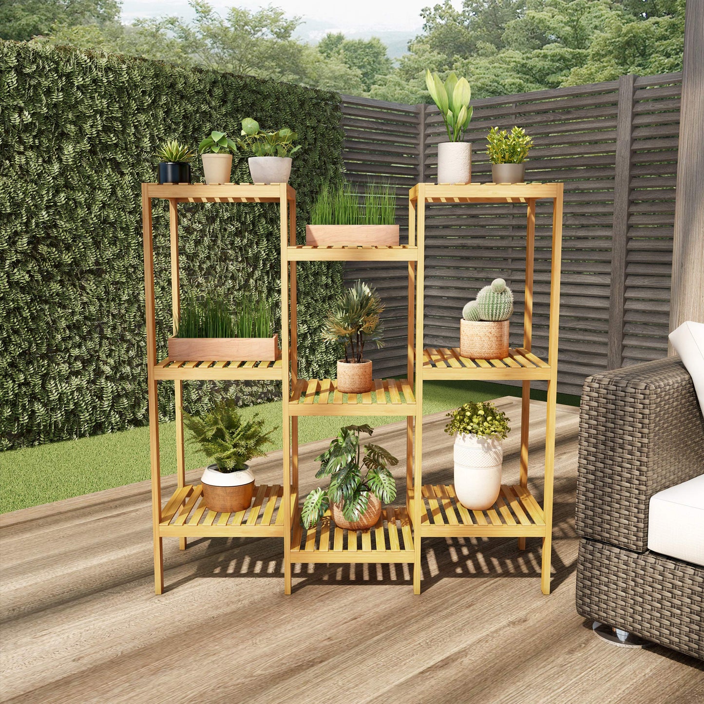 Multi-Level Plant Stand - Freestanding 9-Tier Bamboo Shelf - Indoor/Outdoor Shelving Unit for Storage, Flowerpots, Shoes, and Display by Pure Garden