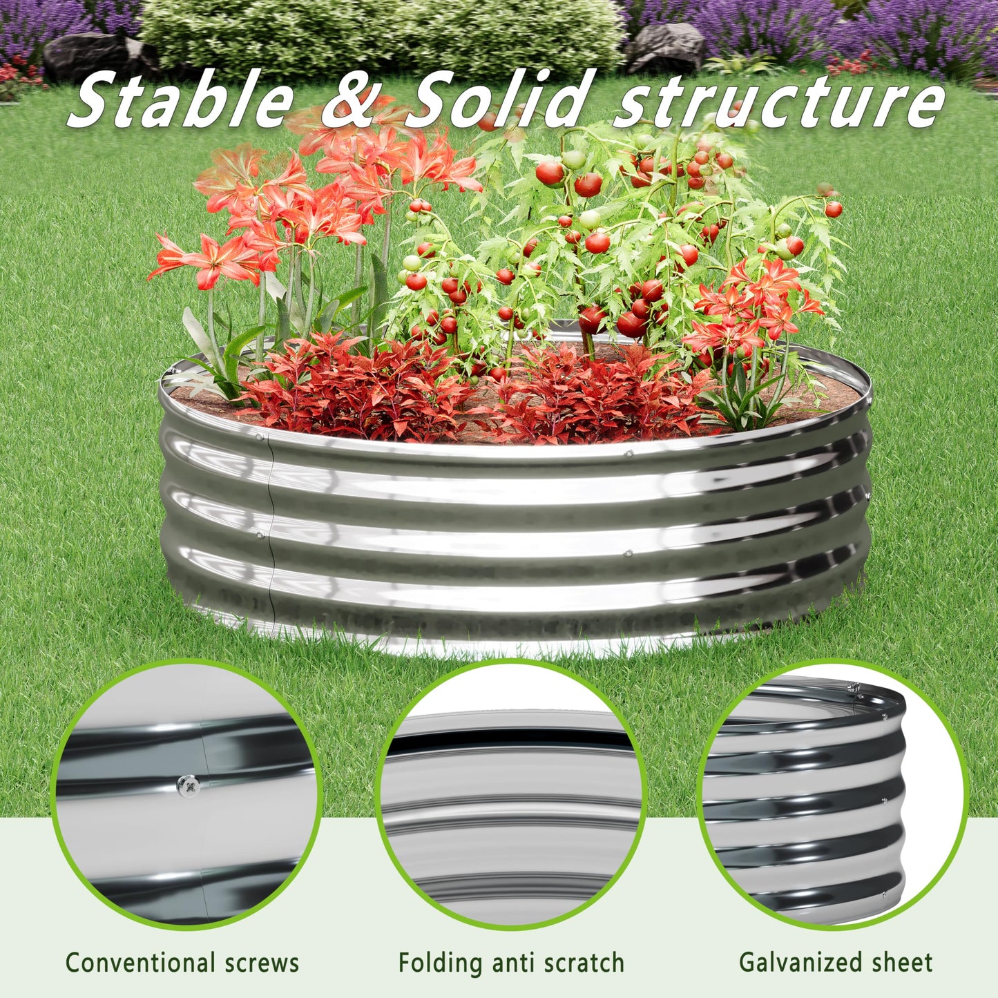 DIIYIV 2x2x1.3ft Galvanized Raised Garden Bed, Planter Raised Garden Beds Outdoor, Round Clearance Raised Garden Beds for Gardening Vegetables