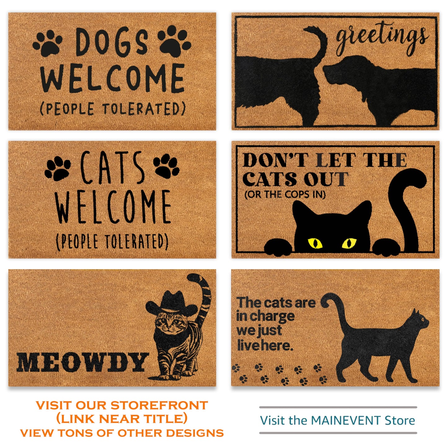 MAINEVENT Meowdy Doormat 30x17 Inch, Cat Front Door Mat for Covered Outdoor Area, Black Cat Welcome Mats for Front Door Gift, Coir Outdoor Doormat