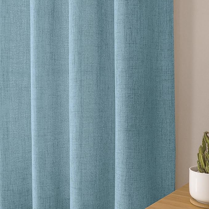 Tollpiz Linen Curtain Living Room Rod Pocket Semi Sheer Curtains Burlap Light Filtering Thick Linen Drape for Bedroom, 54 x 72 inches Long, Dusty Blue, Set of 2 Panels