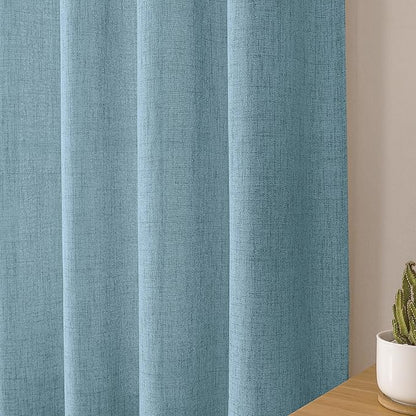 Tollpiz Linen Curtain Living Room Rod Pocket Semi Sheer Curtains Burlap Light Filtering Thick Linen Drape for Bedroom, 54 x 72 inches Long, Dusty Blue, Set of 2 Panels