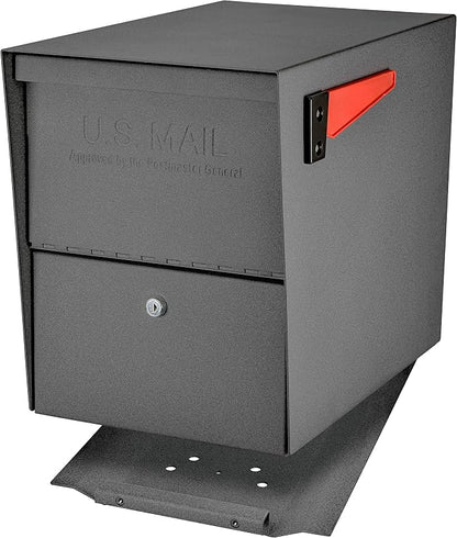 Mail Boss 7205 Package Master Curbside Locking Security Mailbox | Granite 21.5 x 12 x 16.5 inches & Hillman 843445 Reflective Adhesive Mailbox Number Pack, 3'', Black and White