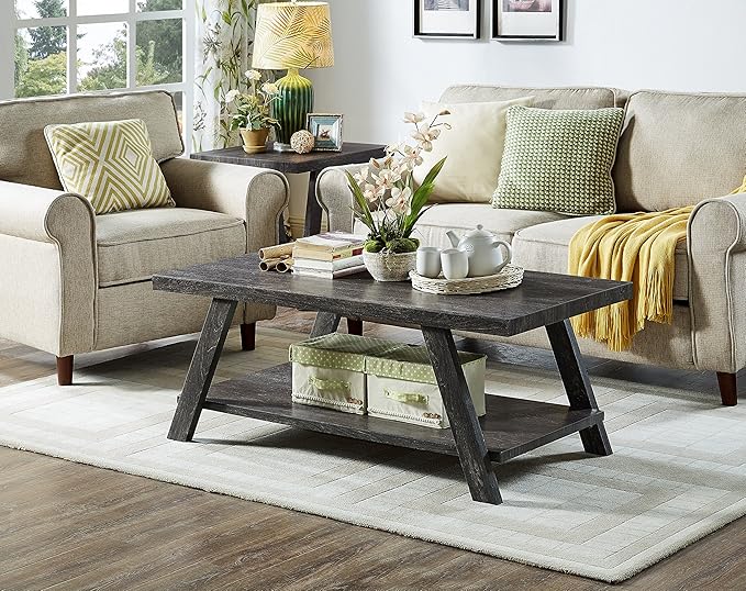 Contemporary Wood Coffee Table 48 in, Charcoal Living Room Table