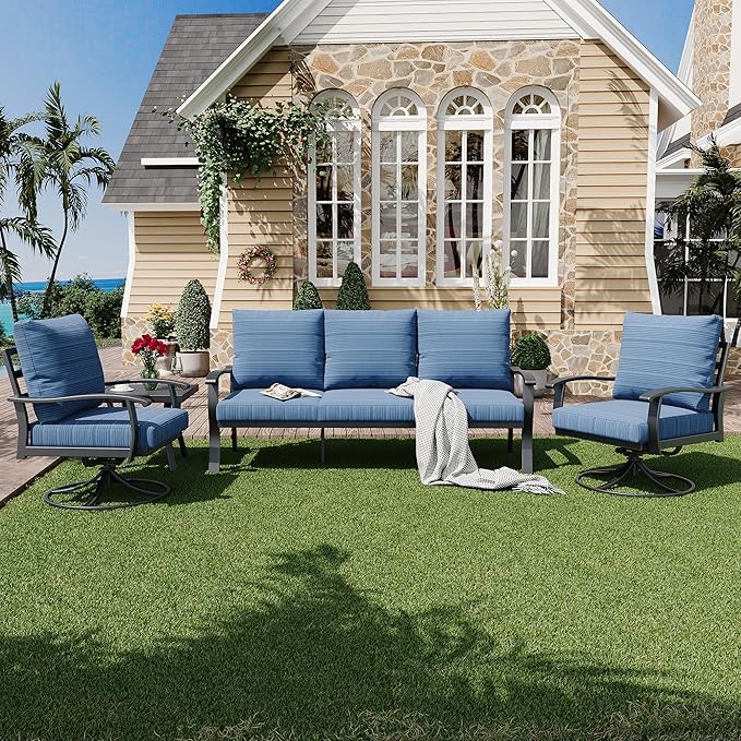 HOMREST Patio Furniture Sets 4 PCS Outdoor Metal Conversation Sets, 360 Degree