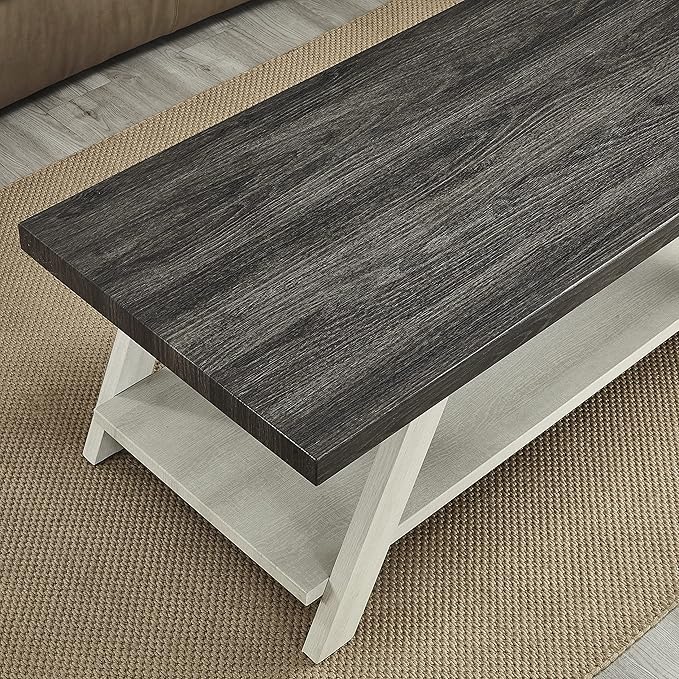 Contemporary Two-Tone Wood Coffee Table 48 in, Weathered Charcoal and Beige