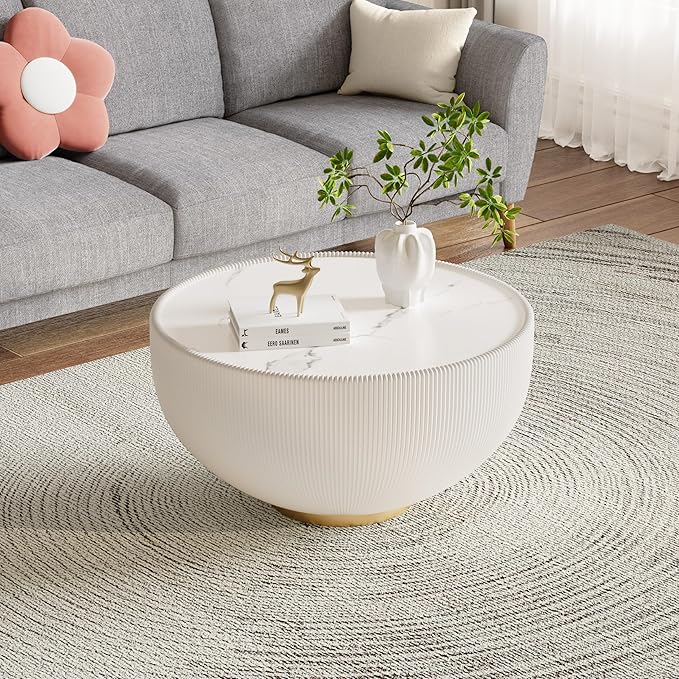 Round Marble Coffee Table Set of 2, 2 Piece Coffee Table and End Table