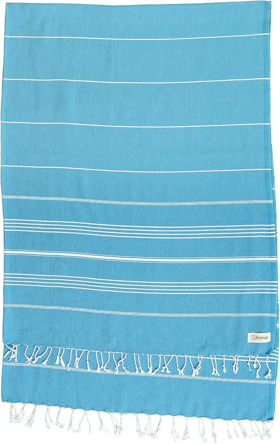 Bersuse Towels Anatolia XL Beach Blanket Throw Blanket Turkish Towel 100% Cotton Extra-Large Quick-Dry Lightweight Premium Peshtemal Towel - 61x82 Inches, Sea Blue (Set of 3)