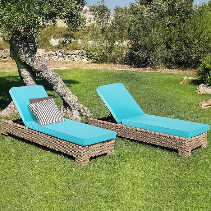 Outdoor Chaise Lounge Cushion Set of 2, Fadesafe Water-Repellent Lounge Deck
