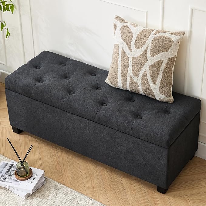Mangodan 43 Inch Linen Storage Ottoman Bench, Foot Rest