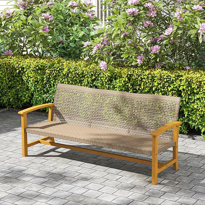 Outsunny Wicker Outdoor Couch, 3-Seat Rattan Outdoor Patio Sofa, 1000 lbs.