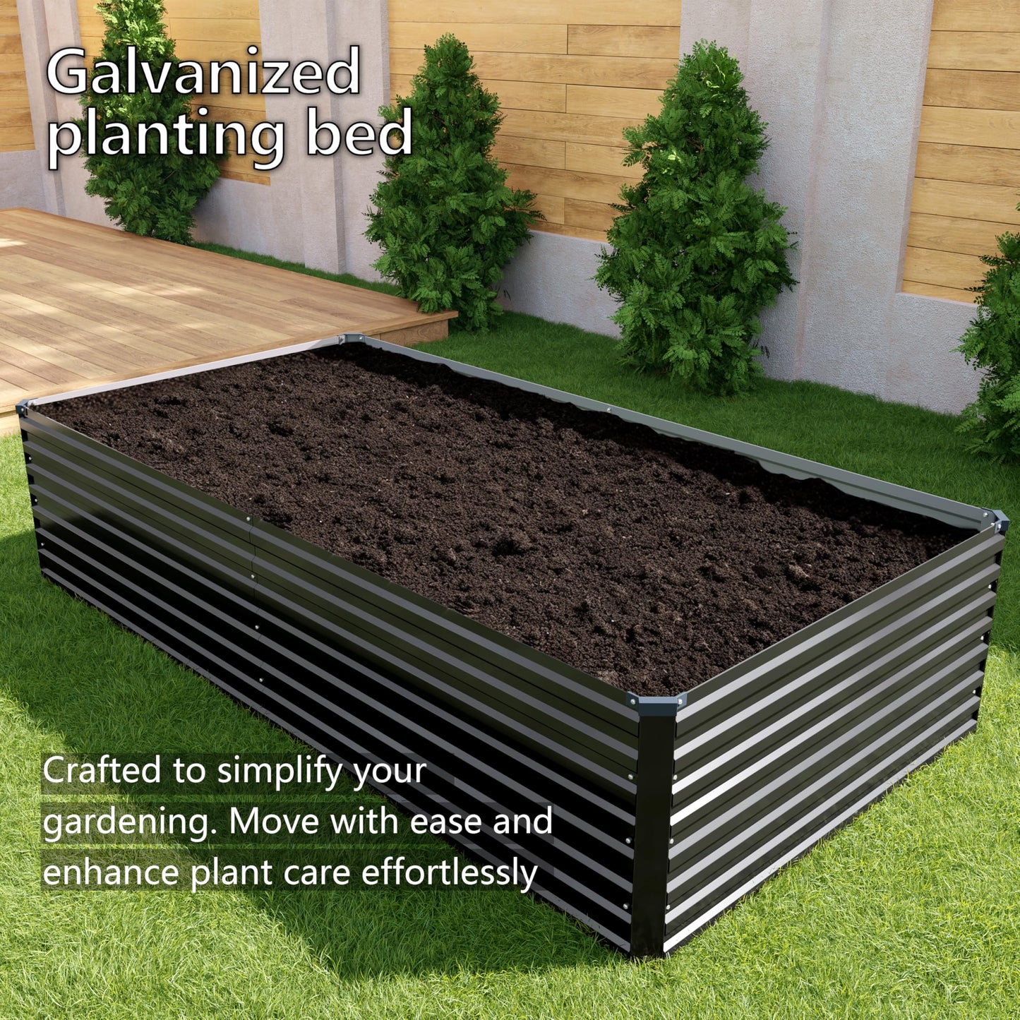 DIIYIV Galvanized Raised Garden Bed Kit Outdoor Patio,8x2x2ft Large Rectangular Metal Planter Boxes,Deep Root Box Planter for Gardening,Vegetables,Flowers,Herbs-Black