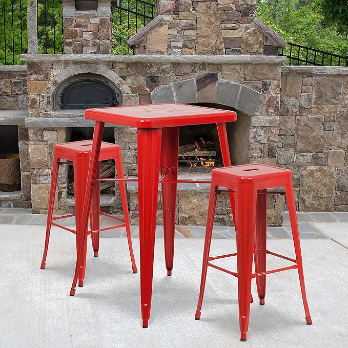 Flash Furniture Lily 4 Pack Commercial Grade 30" High Backless Red Metal