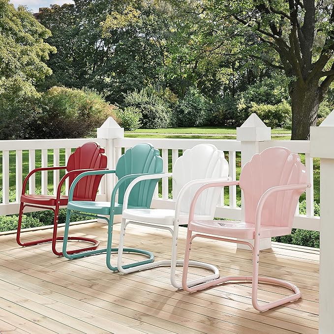 Crosley Furniture Tulip 2-Piece Outdoor Chair Set, Retro Metal Patio Chairs
