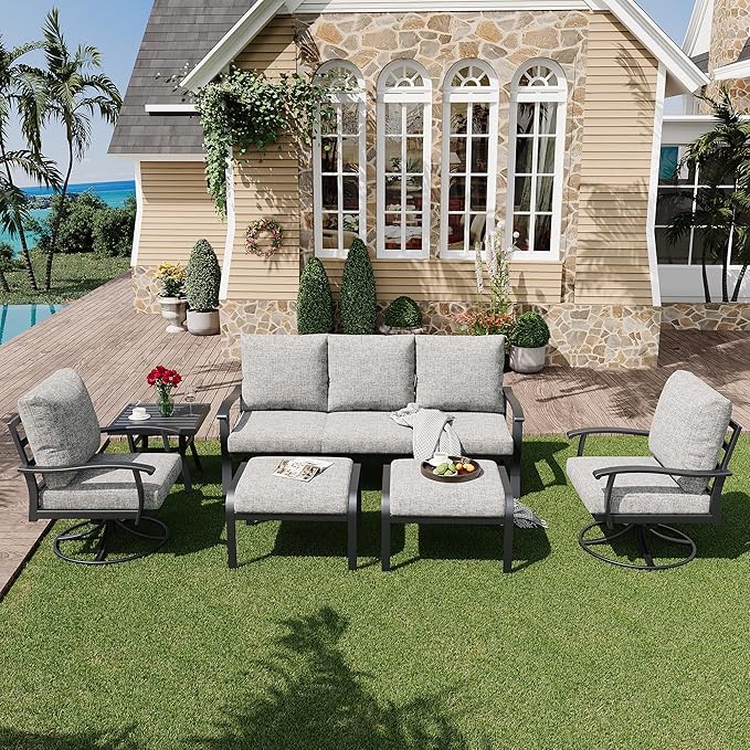 HOMREST Patio Furniture Sets 6 PCS Outdoor Metal Conversation Sets, 360 Degree
