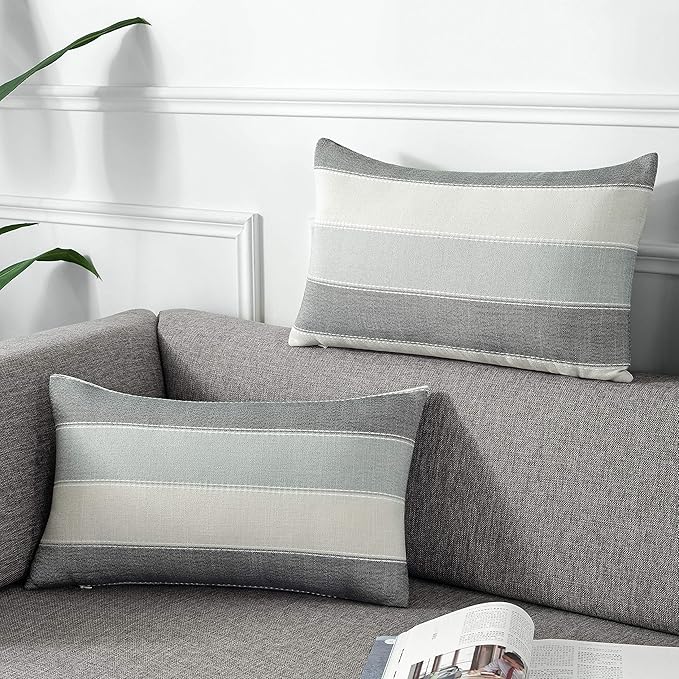 AmHoo Pack of 2 Farmhouse Stripe Check Throw Pillow Covers Set Case Cotton