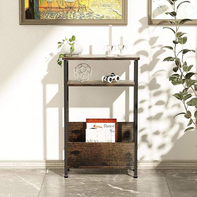 THUMEYE 7.1" Narrow Side Table for Small Spaces, 3 Tier Small End Table